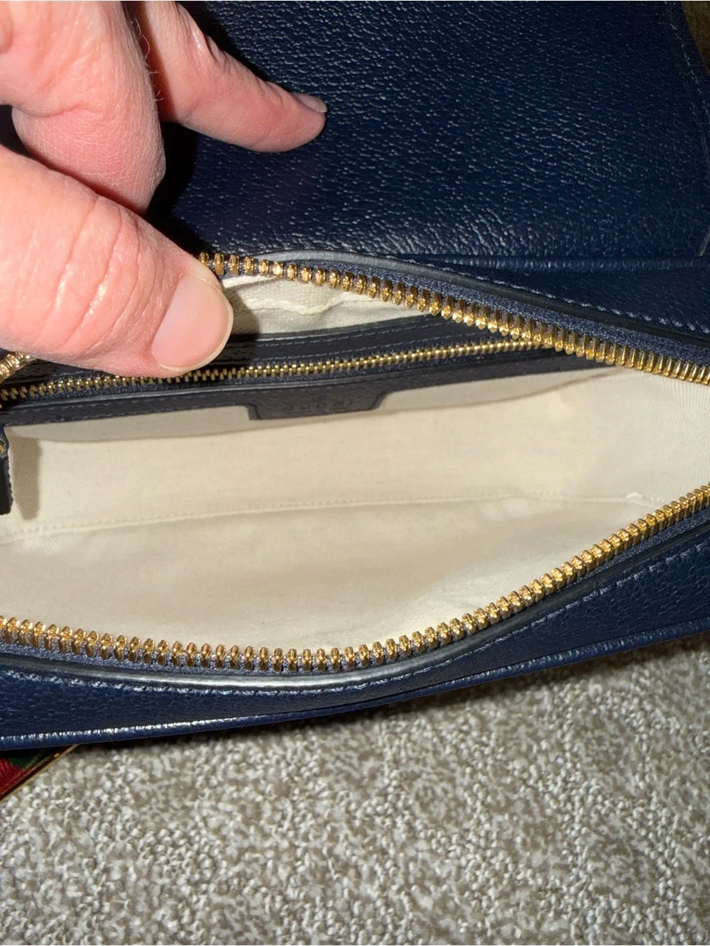 Gucci Navy Leather Crossbody with Red Stripe and Green Strap
